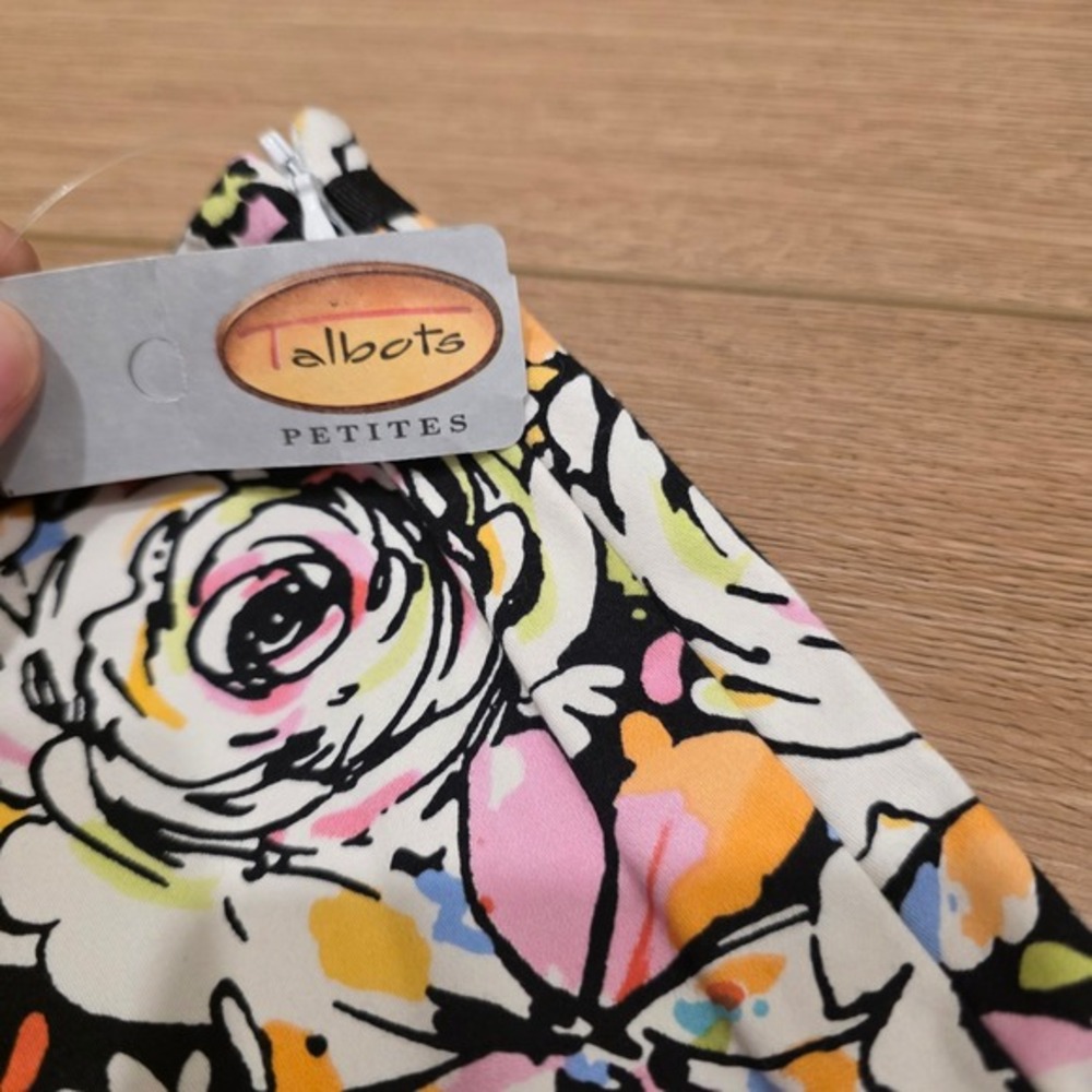 VTG Talbots Petites Pants Cropped Wide Leg Size 2P White Multi Color Floral NWT - Picture 2 of 10